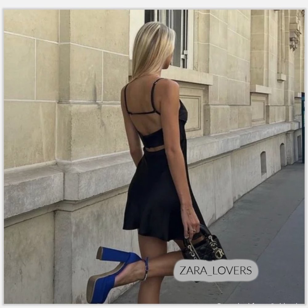 ZARA BLACK OPEN BACK SATIN EFFECT METAL HOOK DETAIL MINI DRESS $49.90